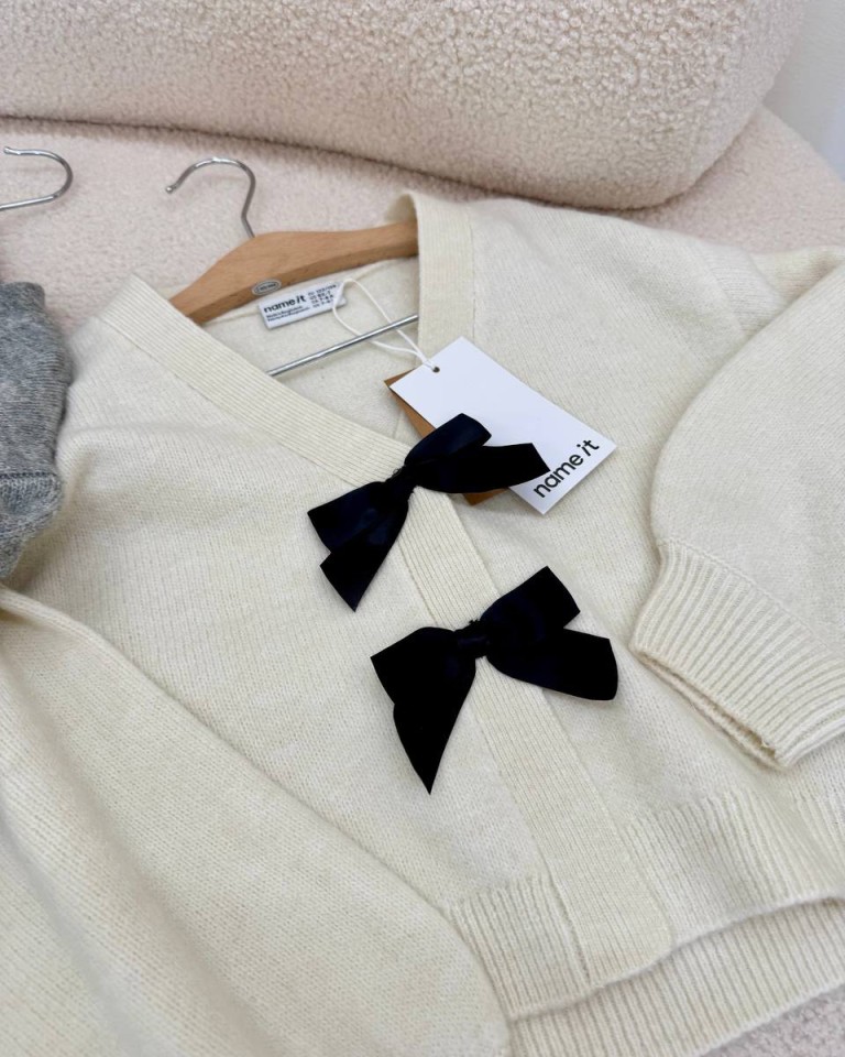 Cardigan con fiocchi in raso panna Name It Shop Online Cardigan con fiocchi in raso panna Name It