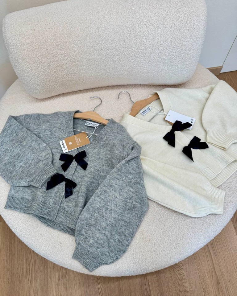 Cardigan con fiocchi in raso panna Name It Shop Online Cardigan con fiocchi in raso panna Name It