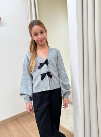 Shop Online Cardigan con fiocchi in raso grigio Name It