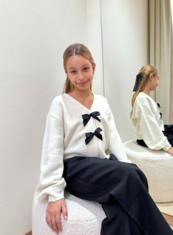 Shop Online Cardigan con fiocchi in raso panna Name It