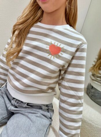 Shop Online Felpa righe panna e beige ricamo cuore Name It