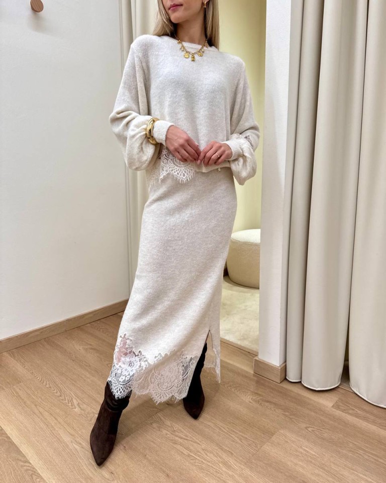 Gonna in maglia inserto pizzo panna Souvenir Shop Online Gonna in maglia inserto pizzo panna Souvenir