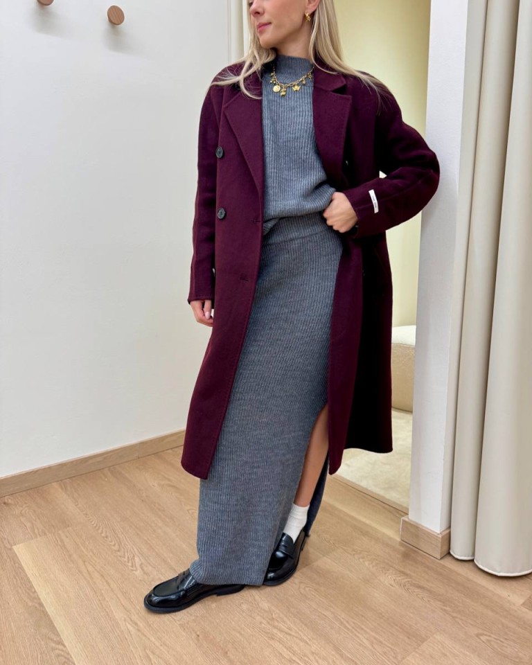 Cappotto Hand Made lungo doppiopetto bordeaux Kontatto Shop Online Cappotto Hand Made lungo doppiopetto bordeaux Kontatto