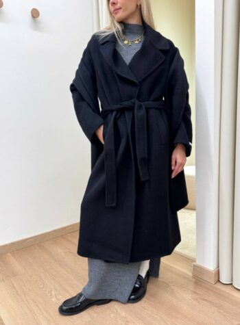 Shop Online Cappotto Hand Made con sciarpa nero Kontatto