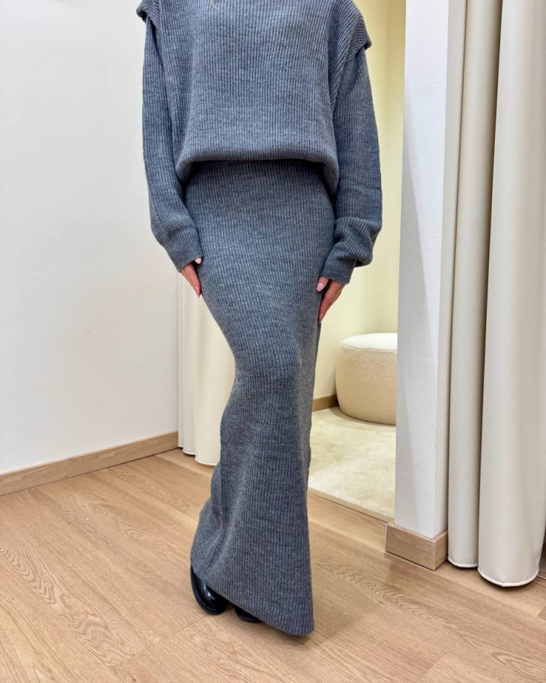 Gonna longuette con spacco in maglia grigia Kontatto Shop Online Gonna longuette con spacco in maglia grigia Kontatto