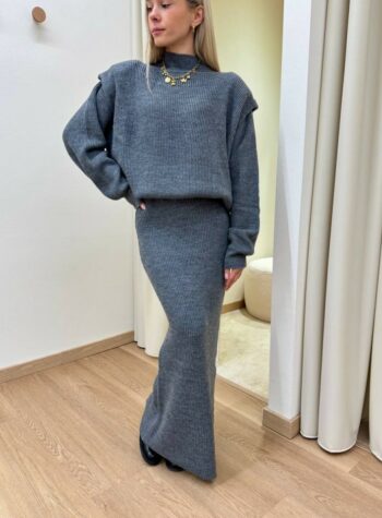 Shop Online Gonna longuette con spacco in maglia grigia Kontatto