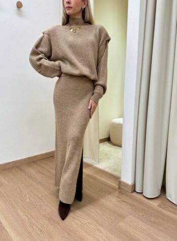 Shop Online Gonna longuette con spacco in maglia cammello Kontatto
