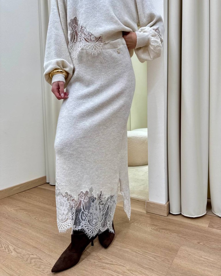 Gonna in maglia inserto pizzo panna Souvenir Shop Online Gonna in maglia inserto pizzo panna Souvenir