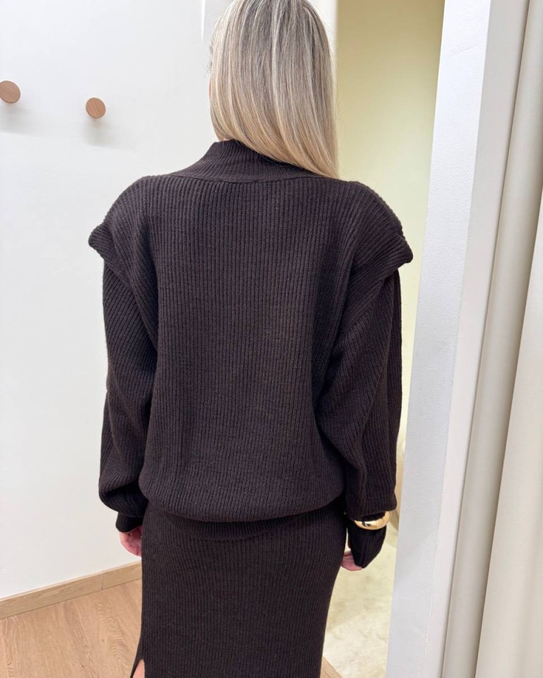 Maglione spalline imbottite moka Kontatto Shop Online Maglione spalline imbottite moka Kontatto