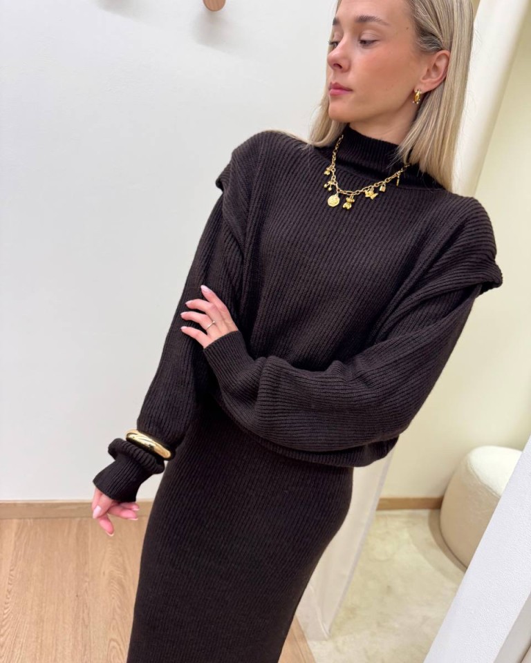 Maglione spalline imbottite moka Kontatto Shop Online Maglione spalline imbottite moka Kontatto