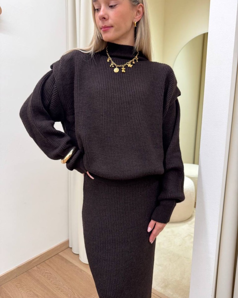Maglione spalline imbottite moka Kontatto Shop Online Maglione spalline imbottite moka Kontatto