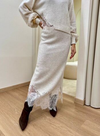 Shop Online Gonna in maglia inserto pizzo panna Souvenir