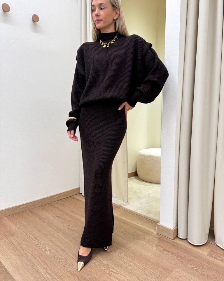 Maglione spalline imbottite moka Kontatto Shop Online Maglione spalline imbottite moka Kontatto