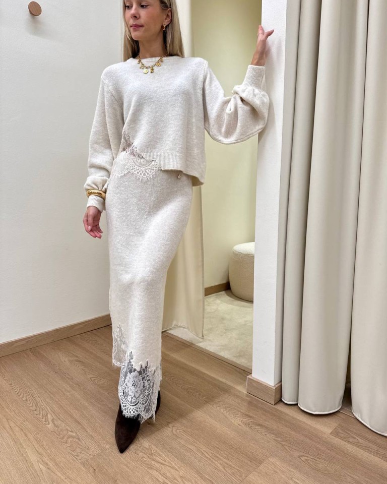 Gonna in maglia inserto pizzo panna Souvenir Shop Online Gonna in maglia inserto pizzo panna Souvenir