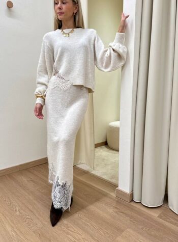 Shop Online Maglione inserto pizzo panna Souvenir